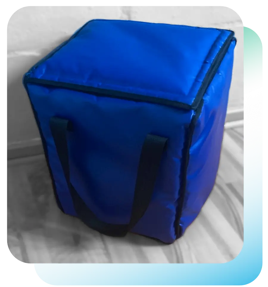 Custom-made blue thermal cover for industrial storage and transport