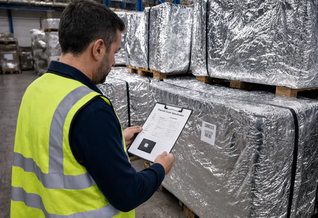 Procurement manager reviewing custom thermal cover specification for cold chain logistics — Cover solutions South Africa